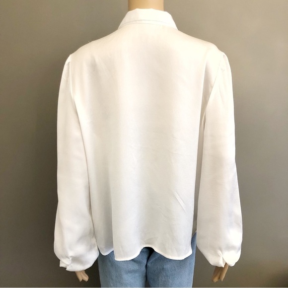 SUZY Vintage Minimalist silky White Oversized button down blouse shirt. XXL - Picture 4 of 14